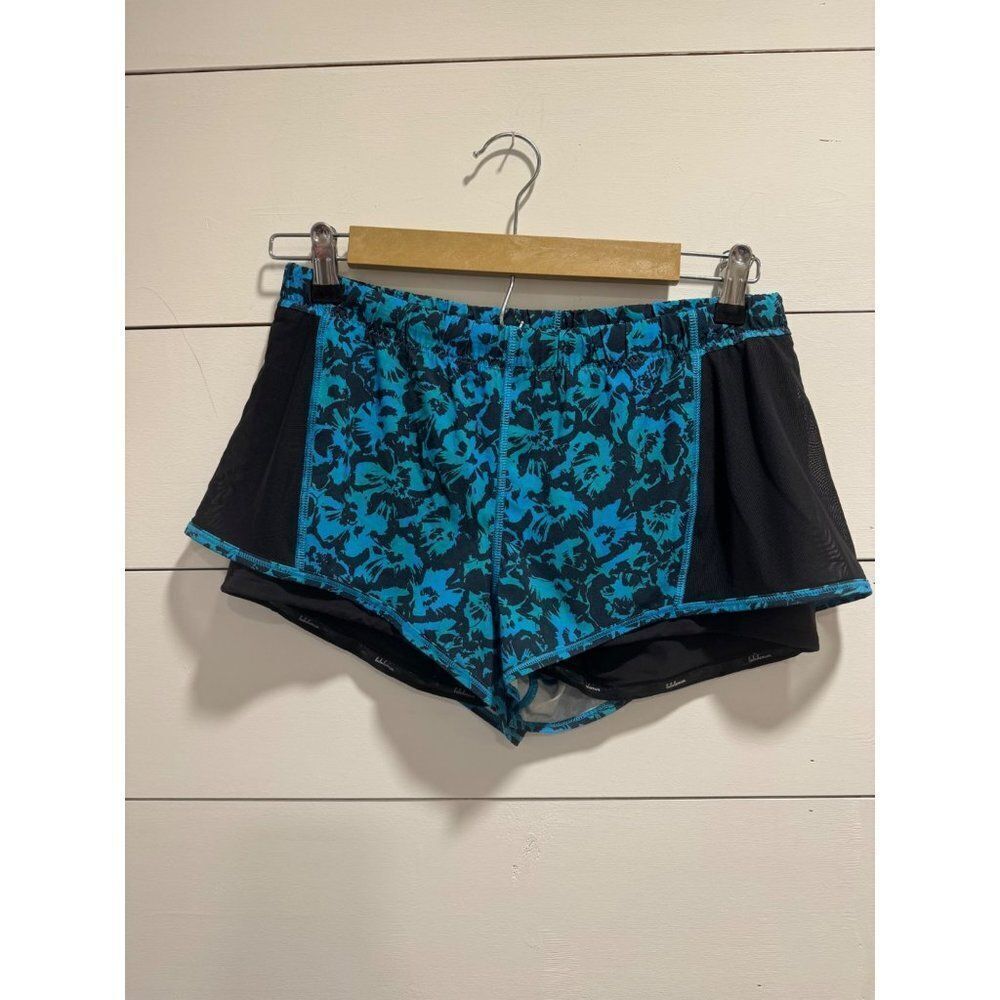 Lululemon Meshed Up Lined Shorts Blue Yoga Running Gym Sz 8